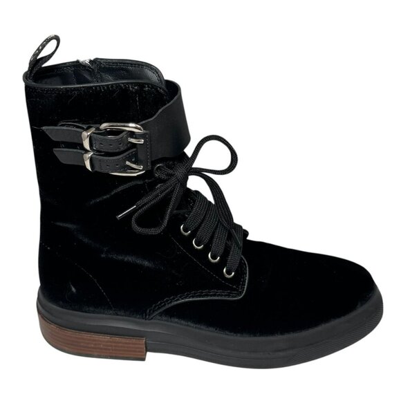 $945 Tod's Anfibio donna Black Velvet Buckled Combat Boots size 38.5 US 8 - Picture 1 of 11
